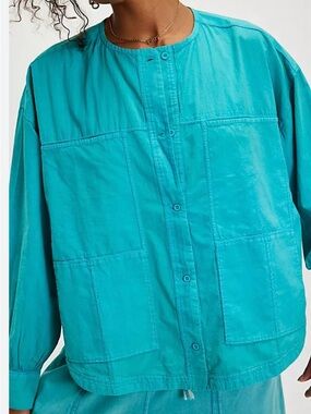 Intimately FP Free People Women’s S Teal Golden Hour House Shirt Button Up Top